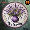 Vintage Metal Wall Art Lavender Print, Round Tin Sign 8x8 Inch for Bedroom Home Decor