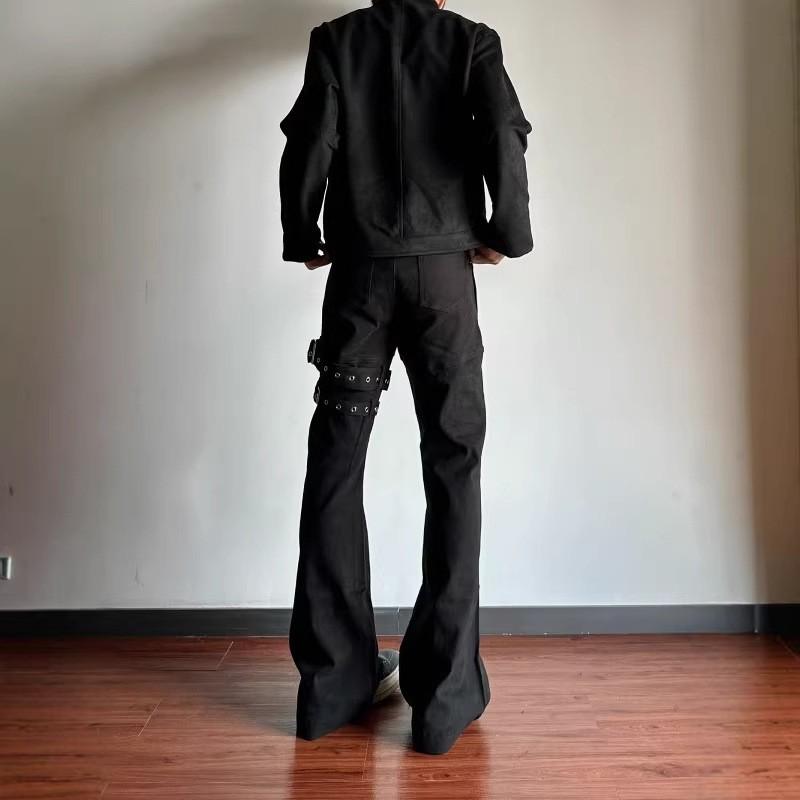 American Retro Y2K Bandage Black Flare Jeans Men Women Slim Fit Casual High Street Denim Pants