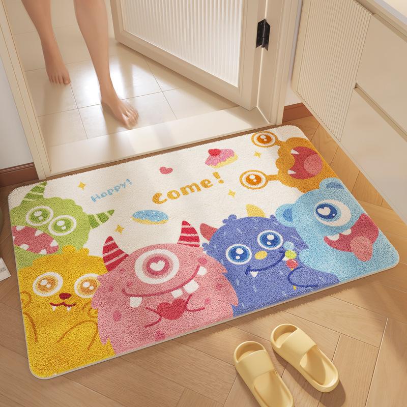 Bathroom Floor Mat Water Absorbing Cashmere Floor Mat Cartoon Color Dirt-resistant Anti-slip Mat Bathroom Door Foot Mat
