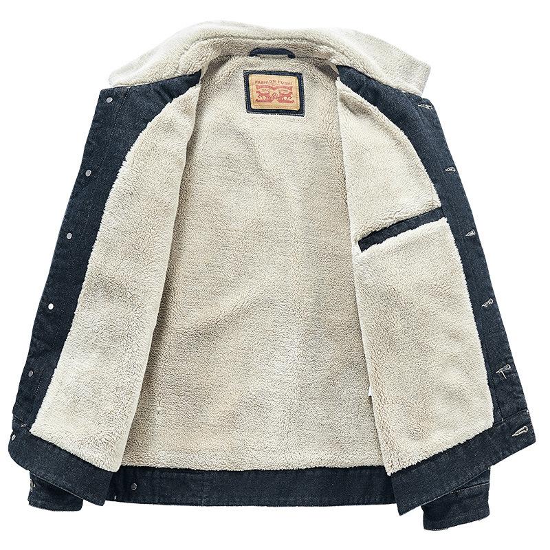Nové podzimní a zimní pánské oblečení ležérní mládež zateplená bunda sametová silná džínovina bunda s bavlněnou vložkou