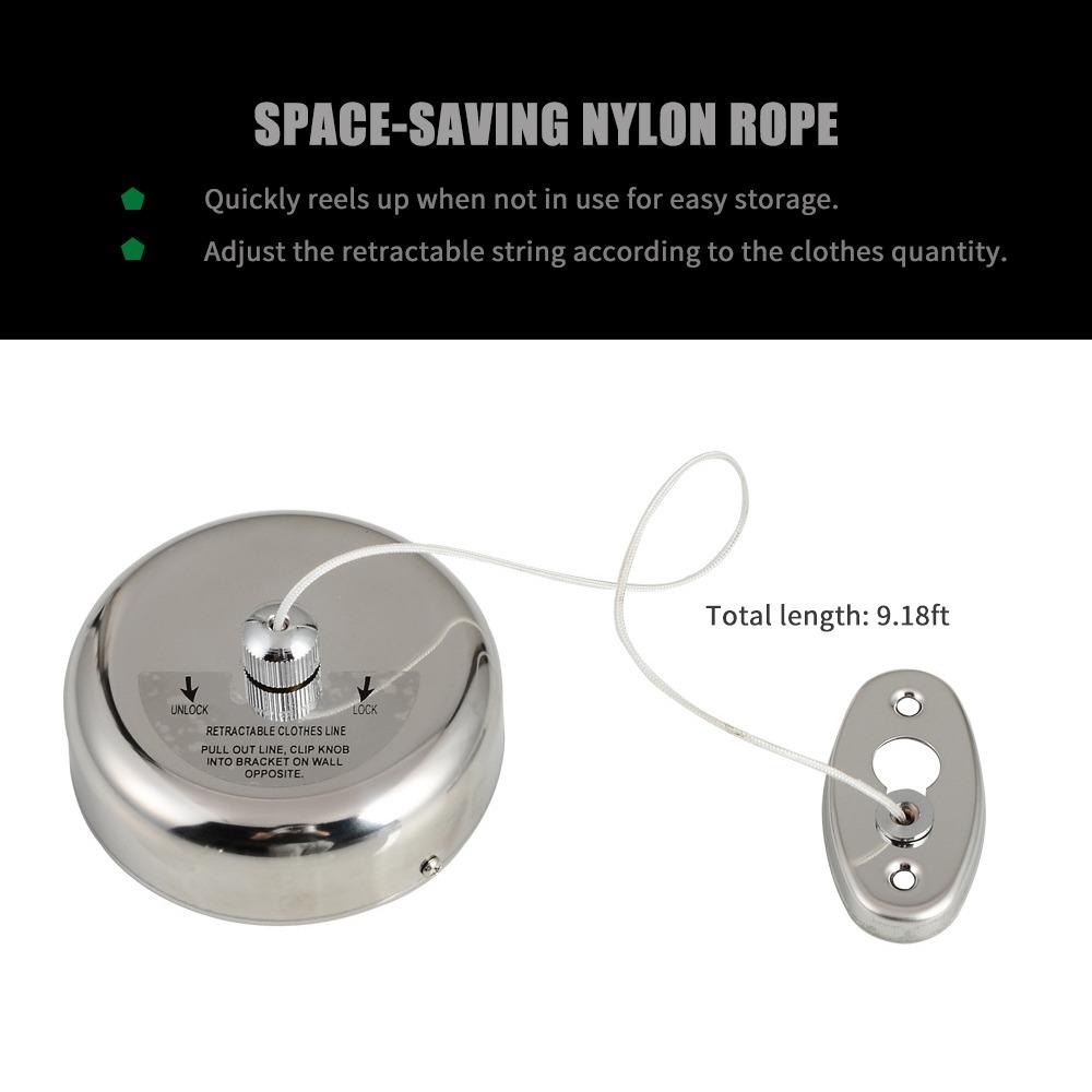 2.8m Wall Mounted Clothesline Silver Laundry Drying Line Stainless Steel Clothesline Hotel Laundry
