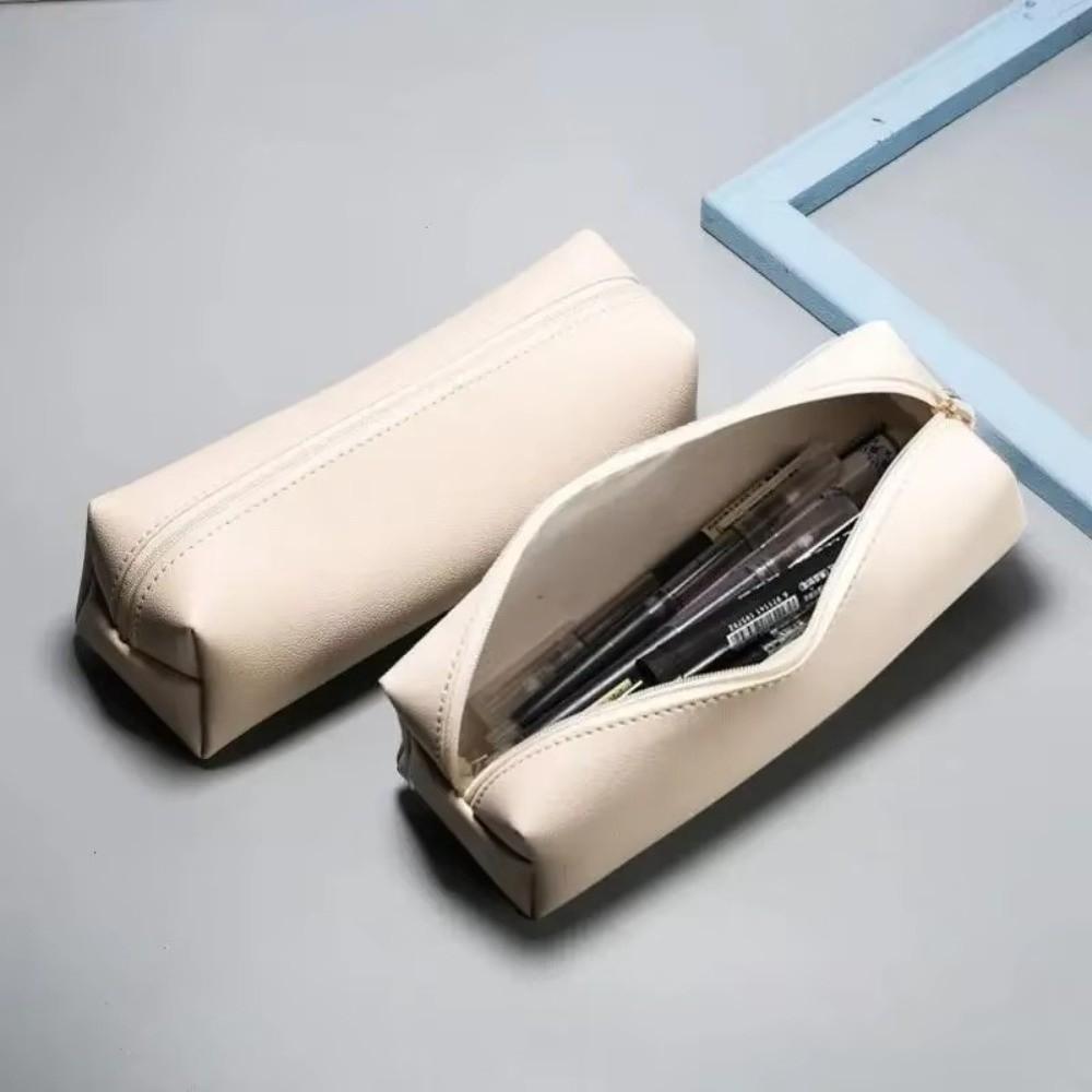 PU Leather Pen Bag Pure Color Pencil Pouch Coin Purse Pencil Case Boy Girl