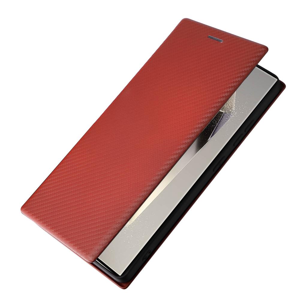 For Samsung Galaxy S25 Ultra Case Carbon Fiber Texture Drop-Proof PU Leather Phone Cover