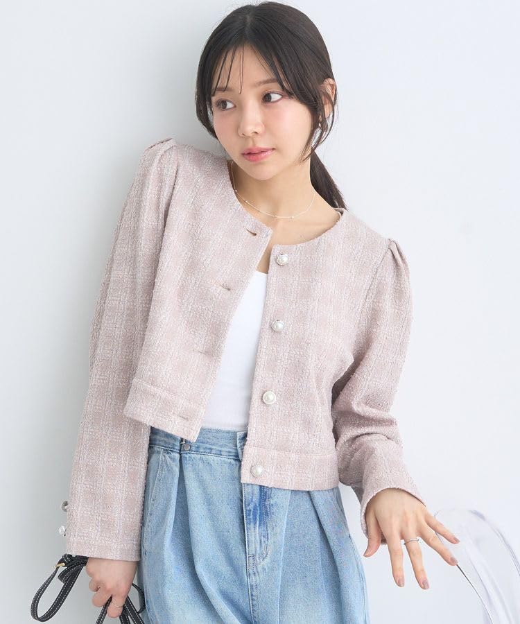 Music Cardigan Cut Tweed Short Jacket for Pink Beige [Earth & Ecology] Women,