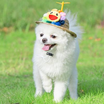Dog Straw Hat Style Spring Pet Bamboo Dragonfly Hat, Cat Sun Hat, Cute Photography Prop for Medium and Large Dogs
