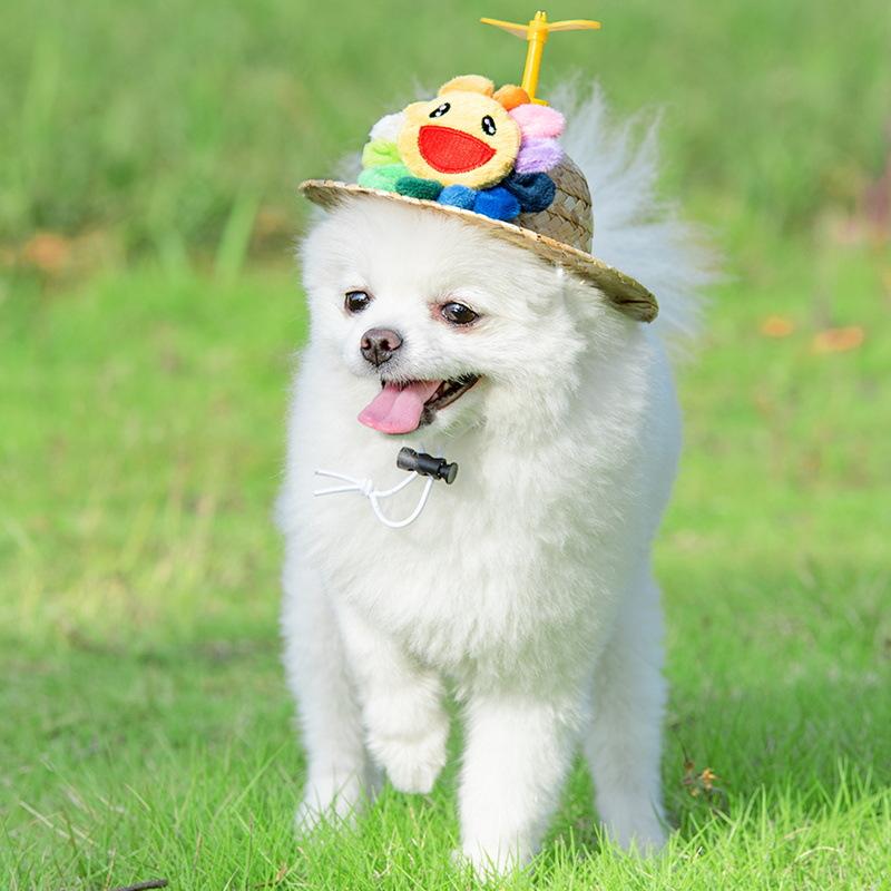 Dog Straw Hat Style Spring Pet Bamboo Dragonfly Hat, Cat Sun Hat, Cute Photography Prop for Medium and Large Dogs
