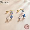 Bamoer Authentic Lucky Blue Crystal Earring Studs Four Leaf Clover Hoop Earrings for Women Engagement Jewelry