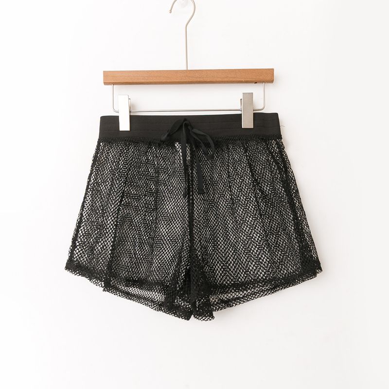 

0922 European and American Sexy Fashion Shorts Mesh Hollow-Out High-Waisted Hot Pants Breathable Casual Shorts Black S