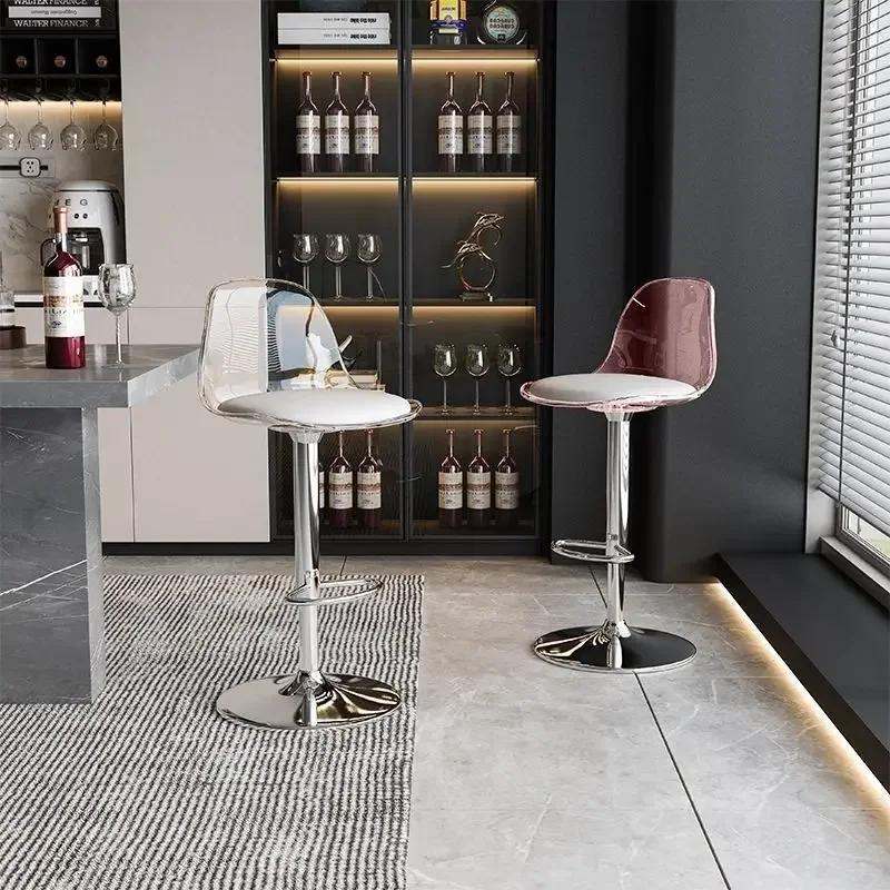 Modern Transparent Acrylic Bar Stool Adjustable Upholstered Seat High Chair for Home Kitchen Island Counter Wine Chairs