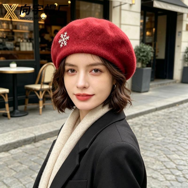 Women S Knit Beret Hat Snowflake Rhinestone Decor No Brim Warm Versatile Painter Hat