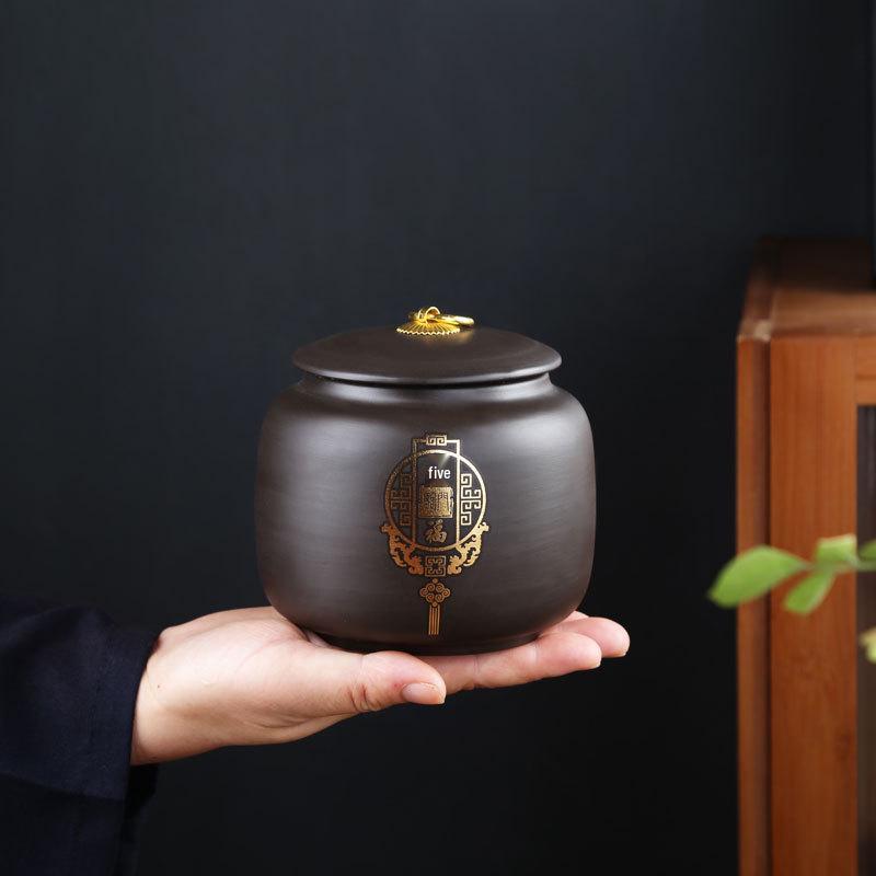 Exquisite Gilded Purple Clay Tea Storage Can - Moisture-Proof Ceramic for White, Black, and Pu'er Tea