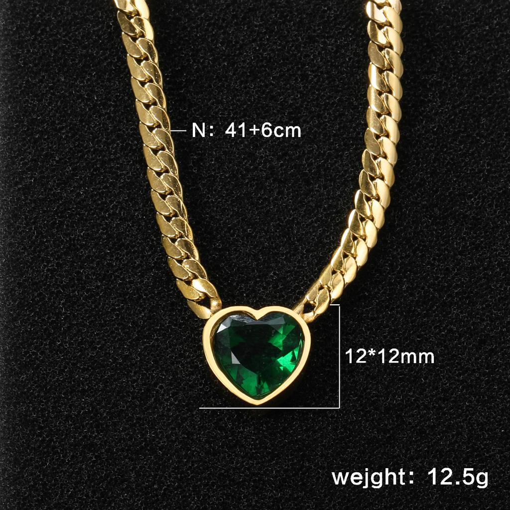 Gold Color Fashionable Stainless Steel Simple Classic Retro White Zircon Heart-Shaped Non Fading Pendant Necklace For Women