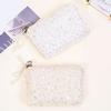 Sequined Cosmetic Bag Girls Stylish Glittery Clutch Makeup Bag with Faux Pearl Bow Zipper Puller Portable Travel Toiletry Organizer for