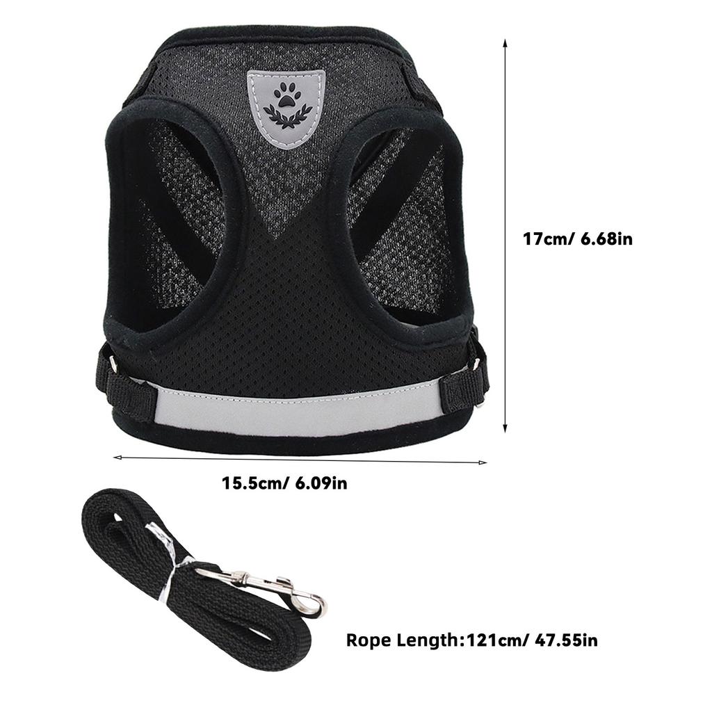 1Set Breathable Mesh Pet Chest Harness Reflective Escape Proof Adjustable Cat Harness Leash Set Training Outdoor Small Dogs Cats