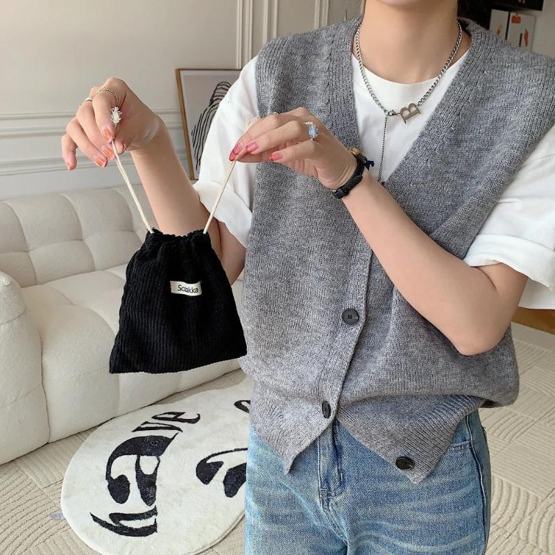 Women's Large Capacity Makeup Bag Corduroy Drawstring Bag Christmas Gift Candy Jewelry Cosmetics Coins Keys Organizer Packing Bags Storage Bag Pouch