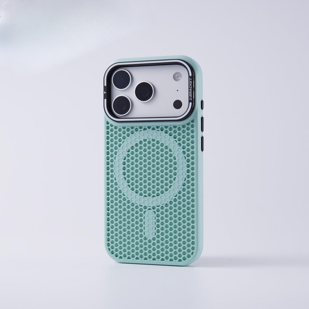 iPhone18PROMAX honeycomb heat dissipation magnetic mobile phone case, suitable for Apple 17 lens holder, anti-drop mobile phone case.