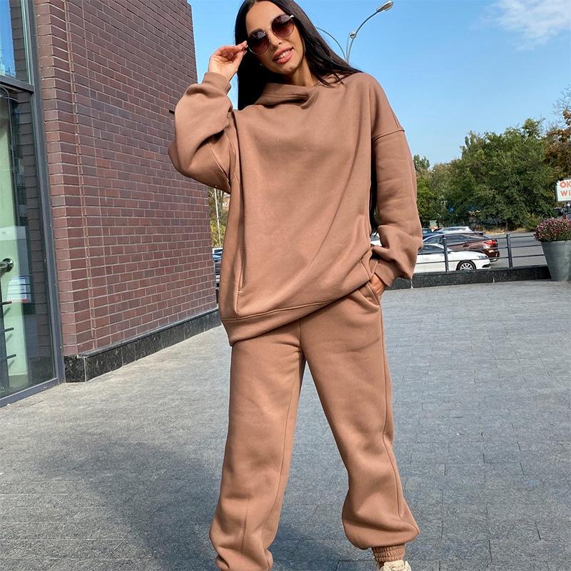 

Women s Autumn/Winter Fashion Solid Color Hooded Sweatshirt Casual Two-Piece Set Extra Large