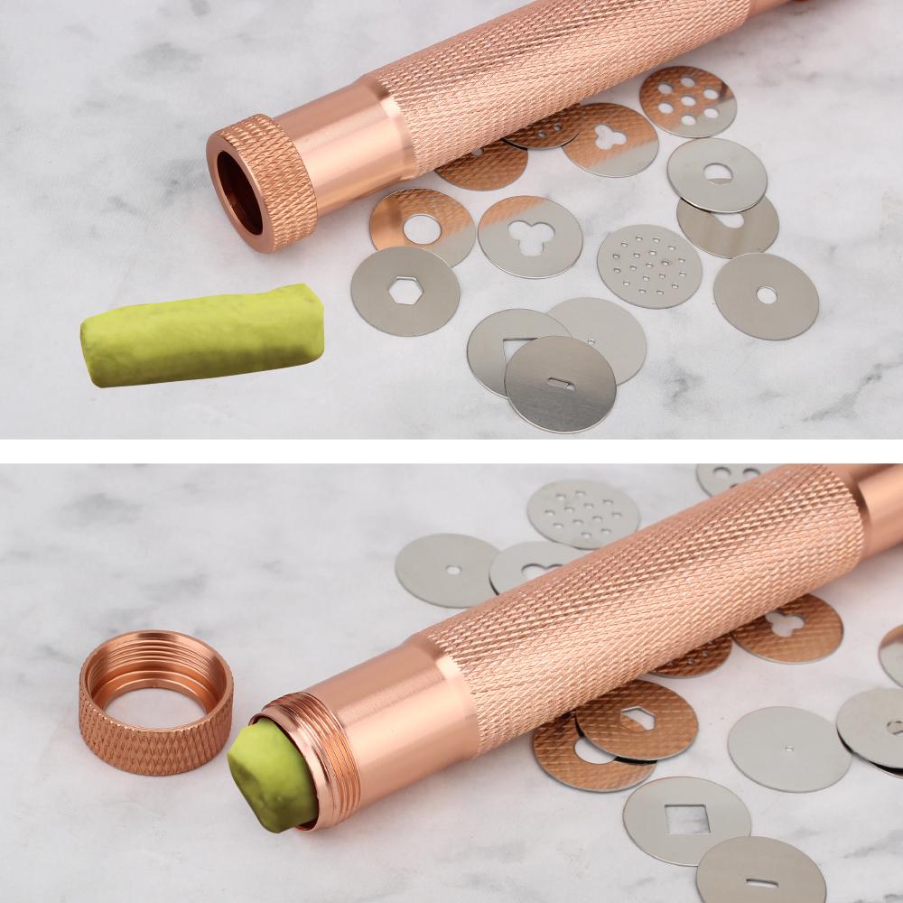 Perfect Rose Gold Sugar Paste Extruder Fondant Clay Cake Sculpture Gun Cake Sculpture Polymer Tool With 20 Tips Clay Craft