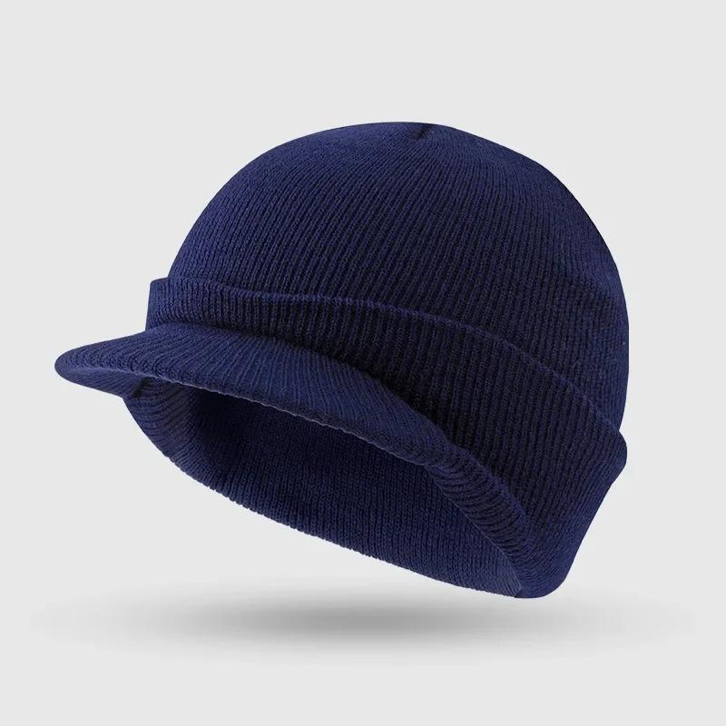 2026 Winter Knitted Hats Unisex Short-brimmed Fashion Hip Hop Style Peaked Caps Knitting Solid Color Thicken Warm Beanies Caps
