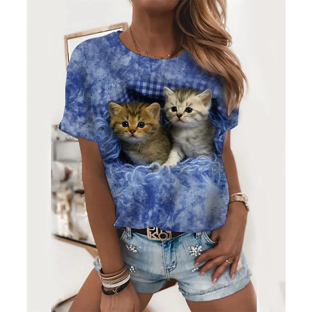 Summer Women's Animal 3D Printing T-Shirts Round Neck Women's Casual Fashion Tops Street New Design Pullover T-Shirts
