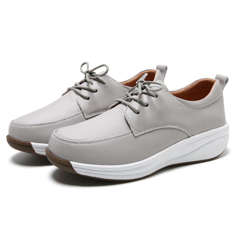 

Женские кожаные ботинки Женские кожаные ботинки на шнуровке на плоской подошве, подошва-платформа, обувь-качалка, повседневная обувь EU:41 серый