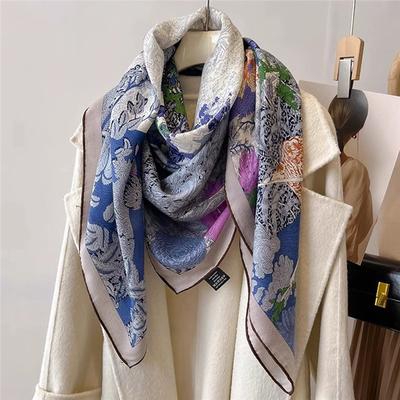 High-quality Double Sided Mulberry Silk Cashmere Square Scarf Autumn Winter Warm Scarf Shawl Womens Gift Chinese Style
