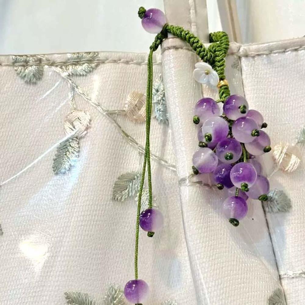 Elegant Grape Cluster Pendant Green Gradient Beads Woven Pendant Crystal Grape Phone Chain Gifts