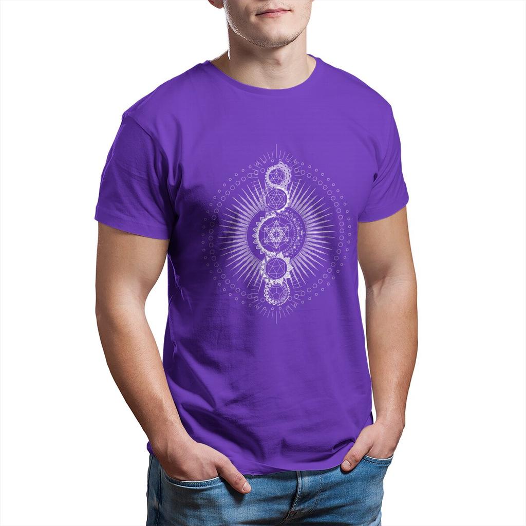 Sacred Geometry Metatron's Cube White Transcendence Flower of Life 100% Cotton Printed Clothes Plus Size T-Shirt for Men