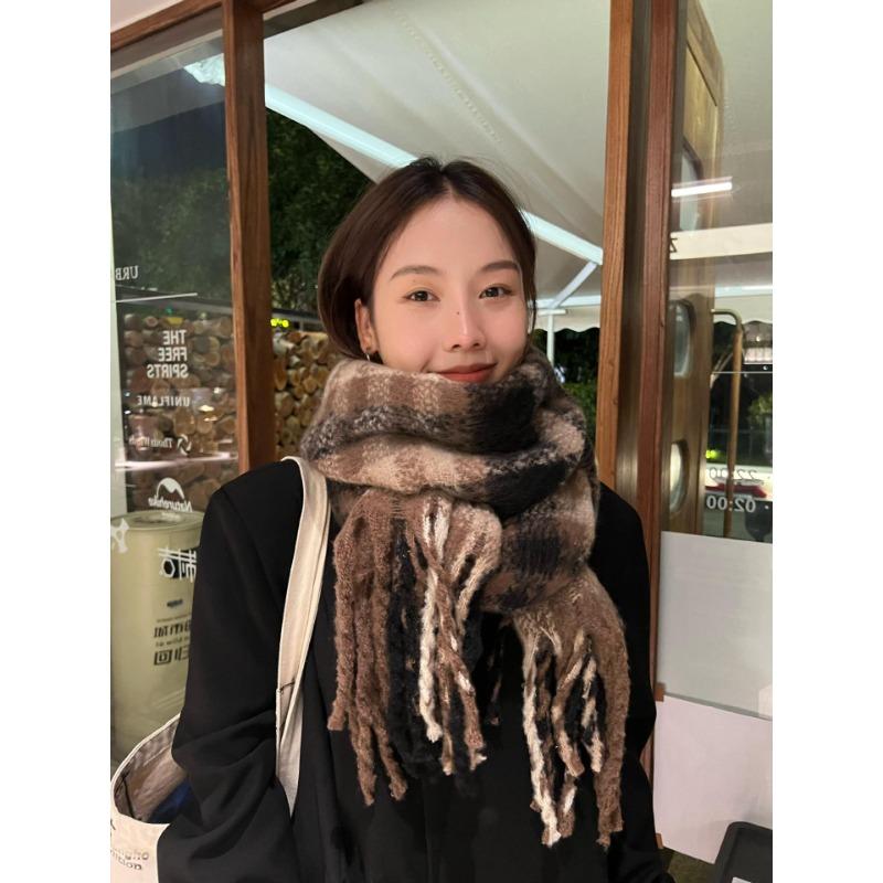Frischer Wind~ Mohair-Schal Damen Herbst und Winter warm verdickt Studenten karierter Schal vielseitiger Schal