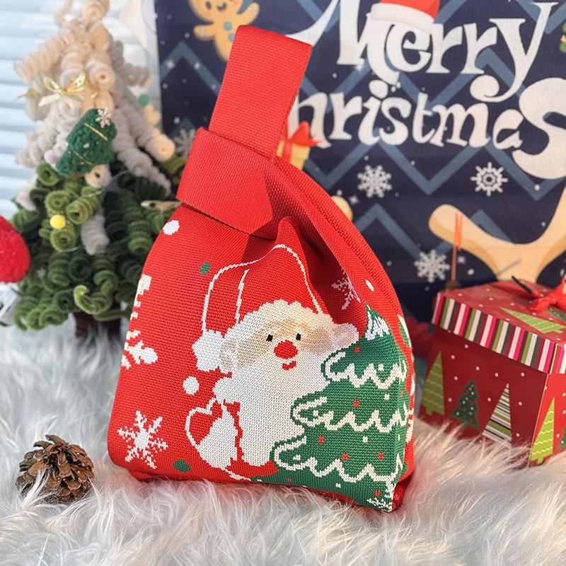 Merry Christmas Gift Bag Christmas Eve Apple Candy Bag Canvas Handbag Santa Claus Knitted Storage Bag Decor Holiday Gifts