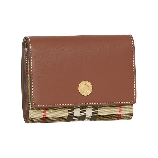 Burberry Checkered Folding Three-fold Wallet  Made of Environmentally Friendly Canvas and Leather  Women's Style  Brown