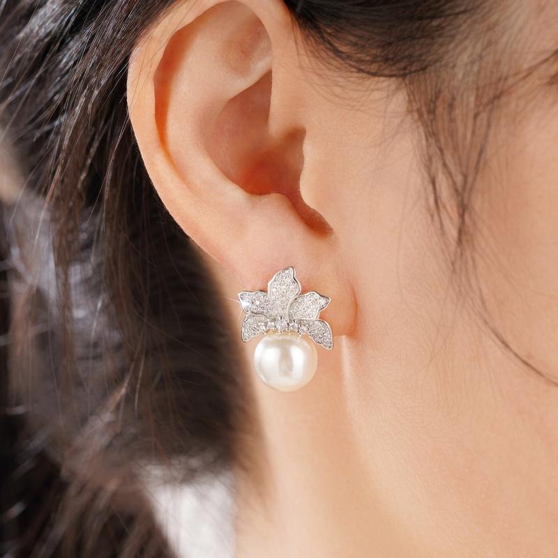 

CAOSHI Classical Silver Color Imitation Pearl Wedding Drop Earrings for Women Flower Shaped Jewelry Accessories Anniversary Gift