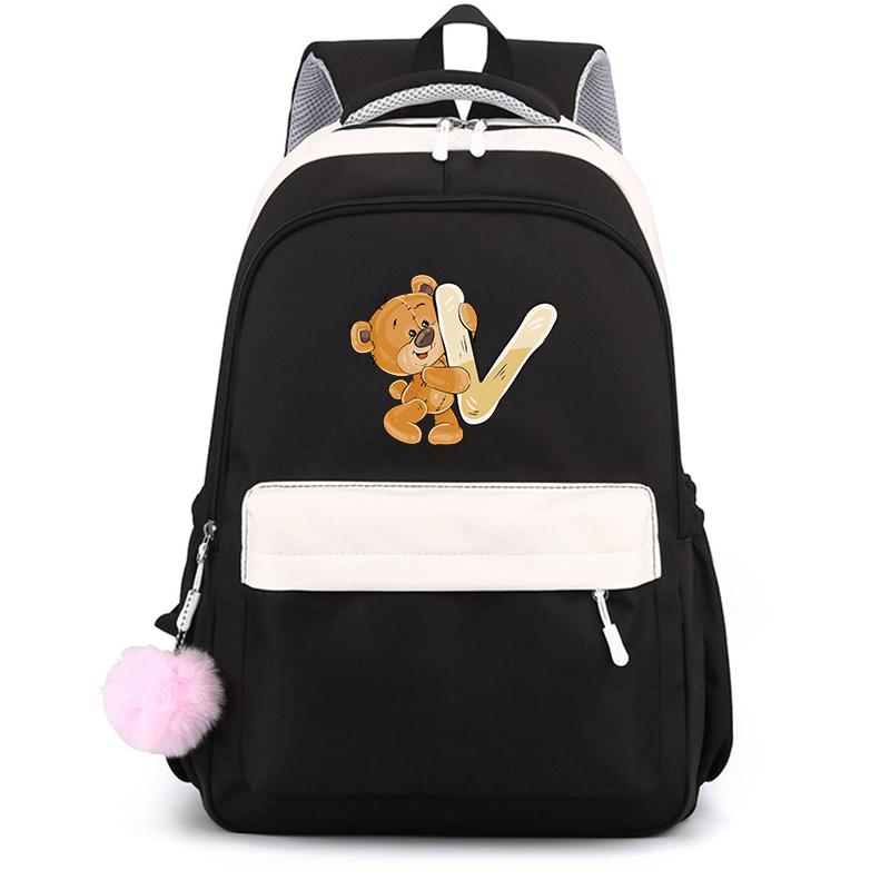 Mały Miś 26 Angielskich Liter Tornister Kawaii Uczeń Tornister Cartoon Bookbag Plecak Mochilas Plecak Nastolatek dla Dziewczynki Prezent