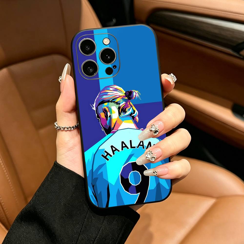 Custodia per Telefono E-Erling Haaland N. 9 Per iPhone 17,16,15,14,13,12,11 Pro Max,16Plus,XS Cover Nera Morbida