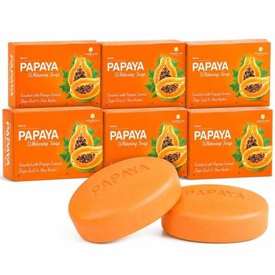 Morvin Papaya Bath Soap Bar - Enriched with Papaya Extract, Kojic Acid & Shea Butter for Dark Spot & Acne Removal – (75gm, Pack of 6).