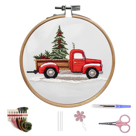 Zestaw do haftu świątecznego dla początkujących i dorosłych Zestaw do haftu krzyżykowego Domek na drzewie krasnala z tamborkiem, igłami i nicią