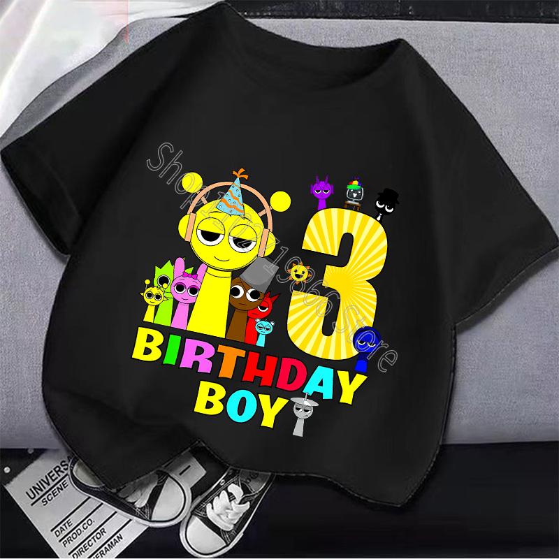 Sprunki Camiseta de Cumpleaños para Niños Niñas de 1 a 9 Años Incredibox Algodón Ropa para Niños Lindo Dibujo Animado Juego Estampado Gráfico Tops Regalo para Fiesta