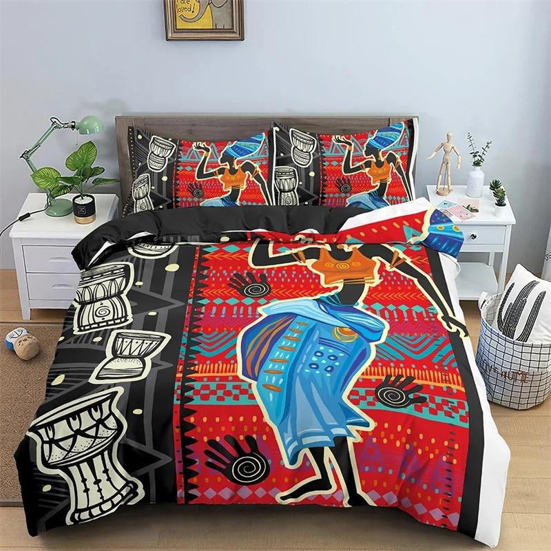 Ethnic Dancing Bedding Set Queen King Size Duvet Cover Pillowcase 3PCS Beautiful Woman Profile Design