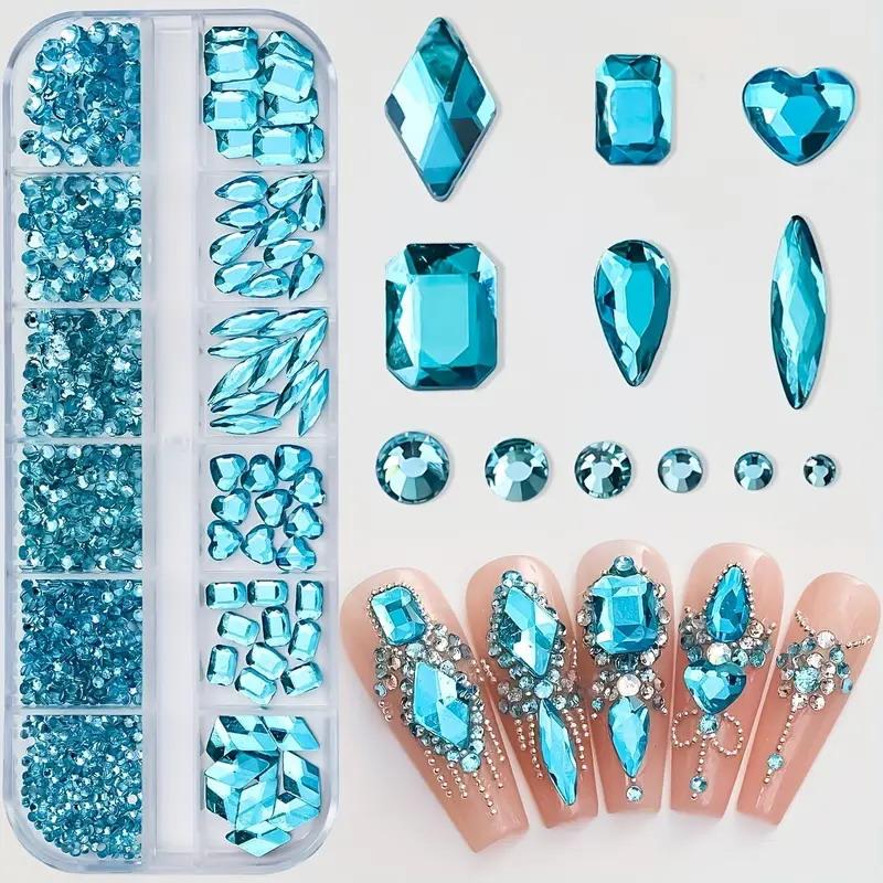 3D Nail Art Rhinestones 12-Grid Super-Shiny Flatback Rhinestones Decorative Nail Art Adhesive Multiple Shapes Diy Nail Designs