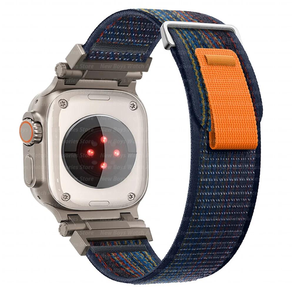 Nylon Strap For Apple Watch Ultra 2/1 49mm 46mm 45mm 44mm Metal Connector Bracelet For iWatch Series 10 9 8 7 6 5 4 se Men Band