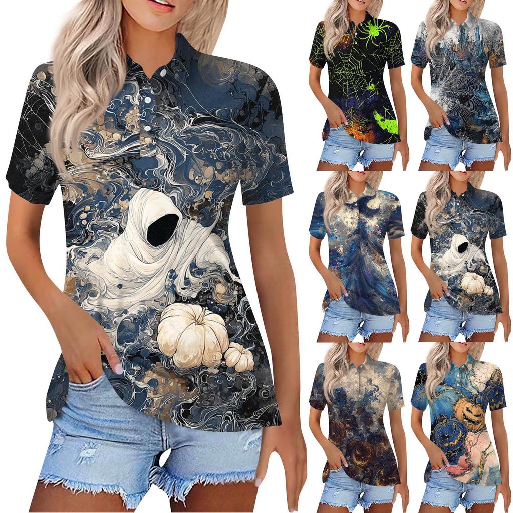 Women's Fashion Casual Lapel Short Sleeve Printed Shirt Women's Button Up Tops