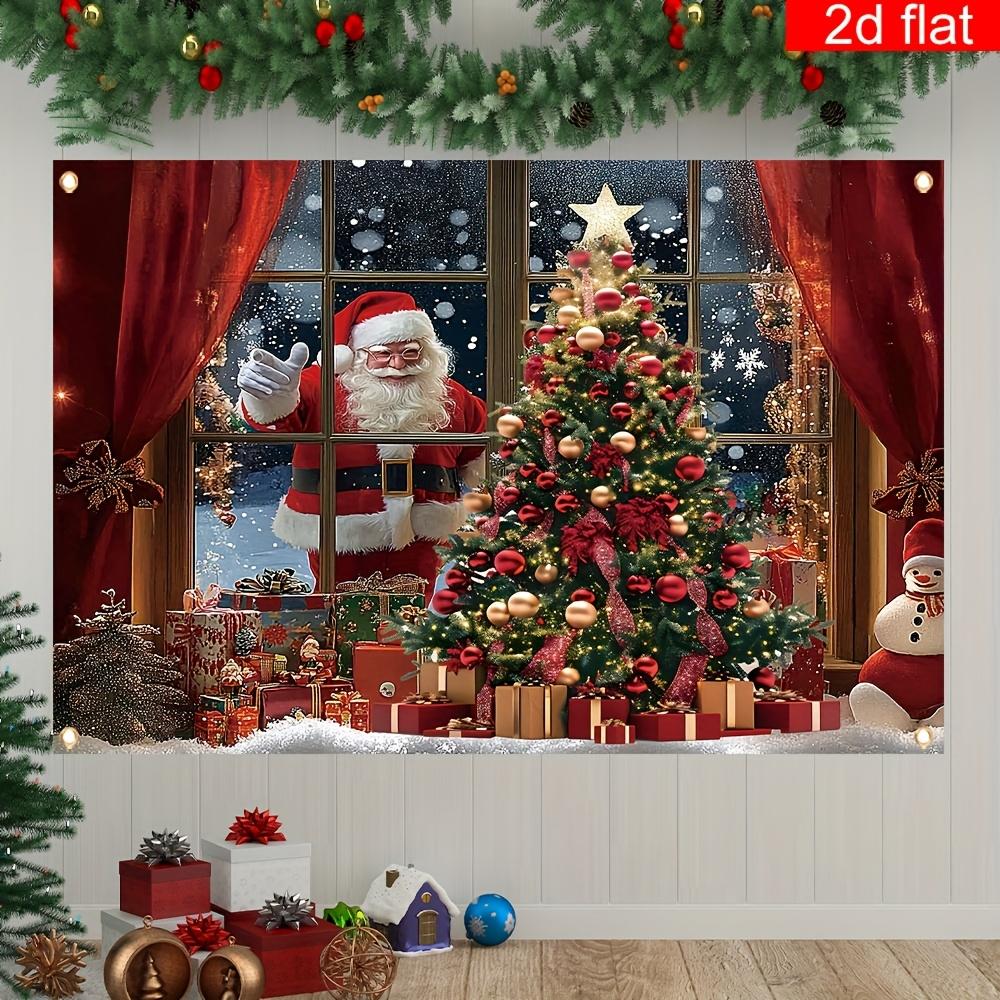 VIKAMA Christmas decorative tapestry banner Window Snow scene Santa Claus Winter New Year Home Wall tapestry
