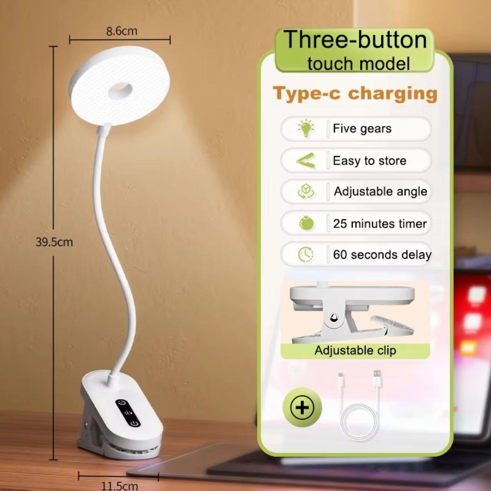 Durable Clip-On Desk Lamp Portable 1200 Mah LED Lamp Eye Protection Timed Stepless Dimming Book Light Home Office