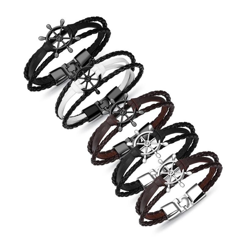 Vintage plecione czarne skórzane bransoletki z zawieszkami, para owijanych opasek na nadgarstek dla mężczyzn i kobiet, modna biżuteria, prezenty