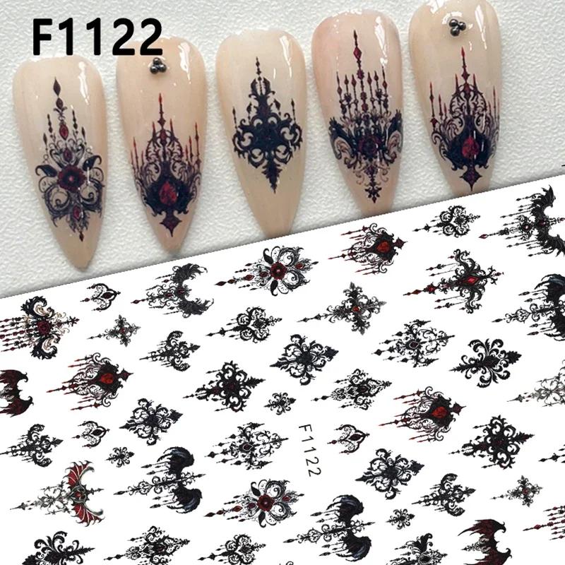 Gothic Black Sticker For Nails Elegant Wedding Laced Designs Spooky Halloween Bat Skull Adhesive Foils Sliders Nail Art Decor