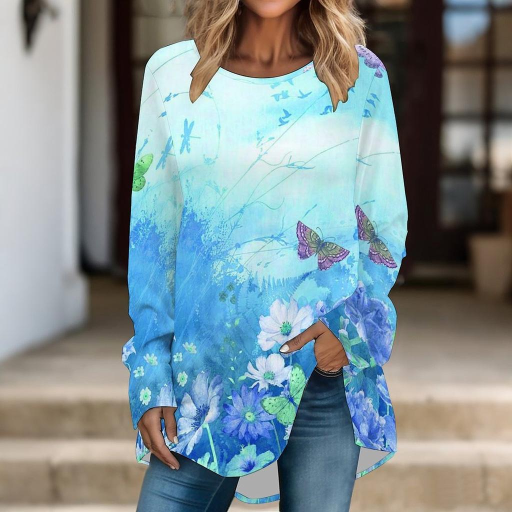 Women Round Neck Loose Long Sleeve Tunic Soft Solid Tops Ideal For Household Relax And Casual Outdoor Walks