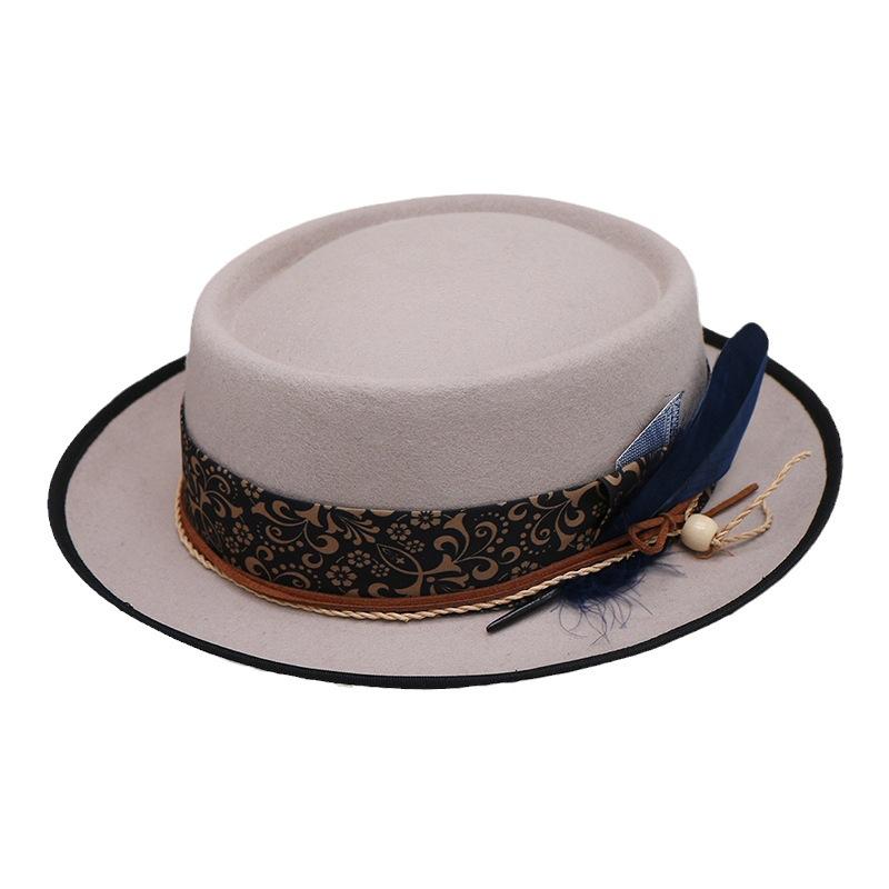 New Wool Panama Fashion Men's Jazz Top Hat with Upturned Edge Autumn and Winter Hat