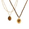 Maillard Titanium Steel Tiger Eye Oval Pendant Necklace - Retro Beaded Chain, Versatile & Stylish for Women