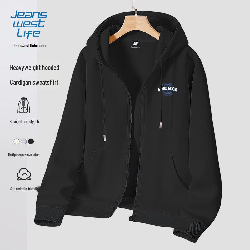 

JEANSWEST LIFE Unisex Heavyweight Hooded Zip-Up Sweatshirt Jacket L