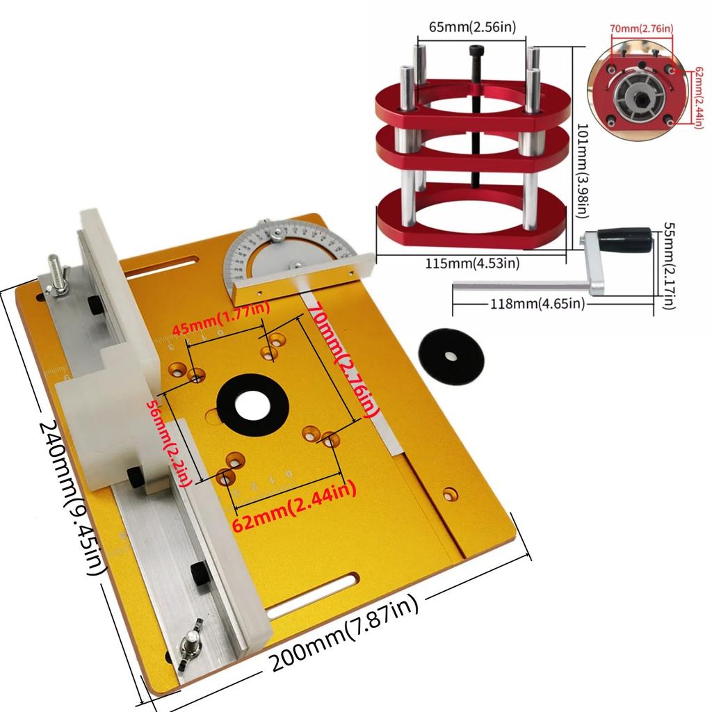 Precision Router Table Lift Set, Aluminum Alloy Router Table Saw Carpentry Slotting Trimming Chamfering Router Desktop Engraving